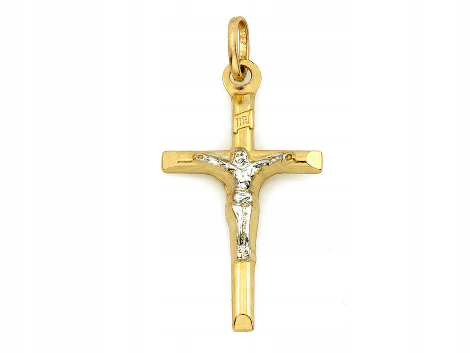 Přívěsek zlatý křížek 585 Bílé Zlato dvoubarevný 0.8g s bílou pasijkou