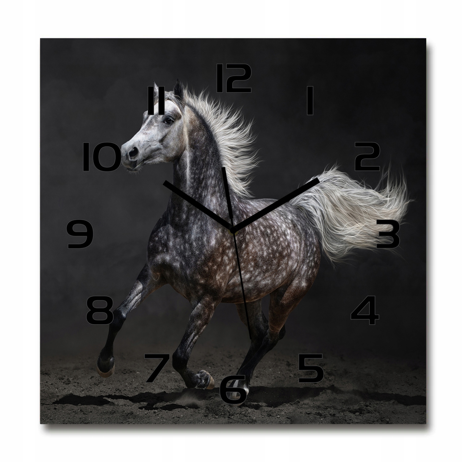 

Nowoczesny szklany zegar Szary koń arabski 60x60cm