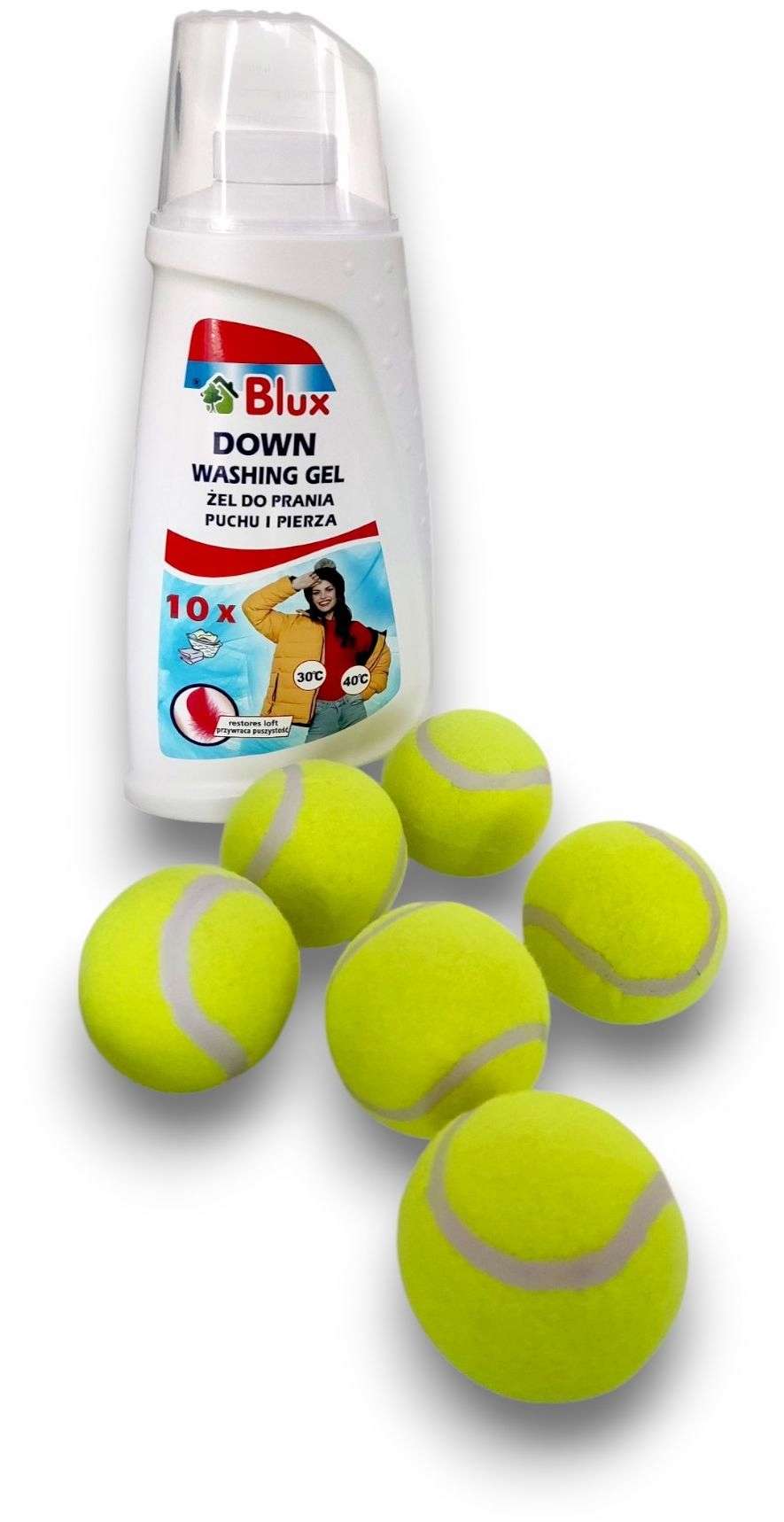 Levně Tenisové míčky 6 kusů Gel tekutý prací prostředek na prach a peří 1 litr Sada