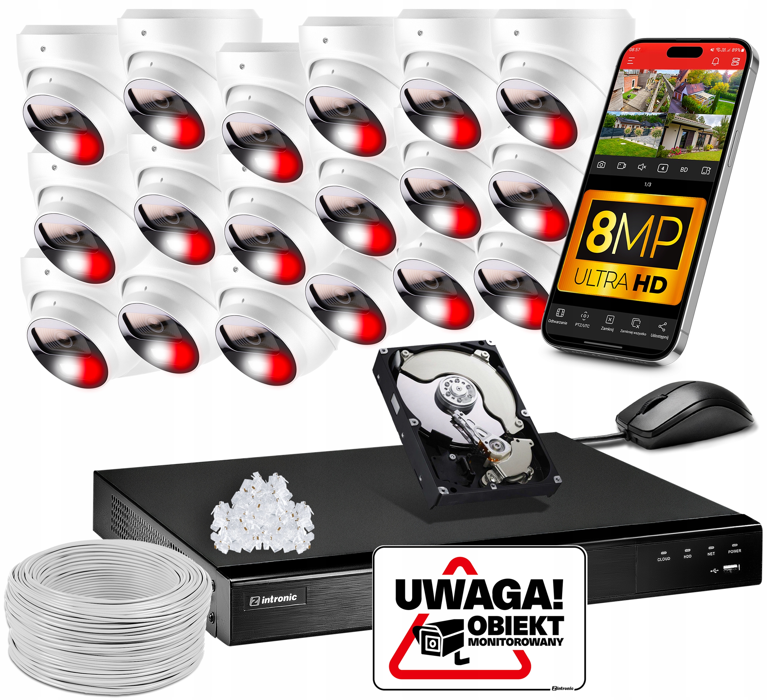 Sada pro monitorování 16 kamer Poe 4K Uhd 8MPx 8TB Detekce, Audio Záznam