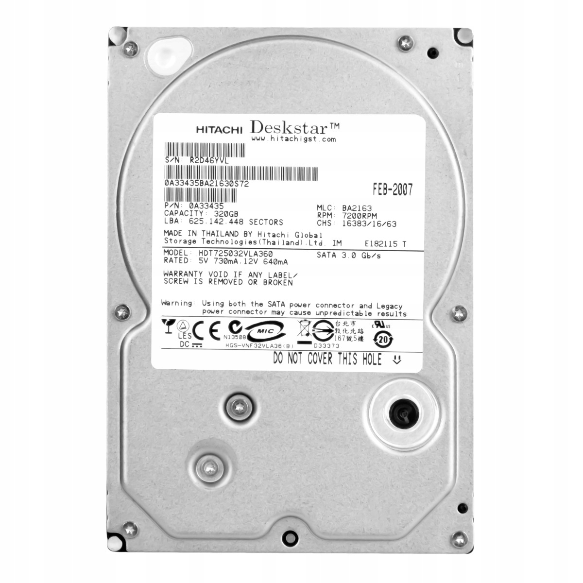 Deskstar T7K500 320GB 7.2K 16MB Sata II 3.5'' HDT725032VLA360