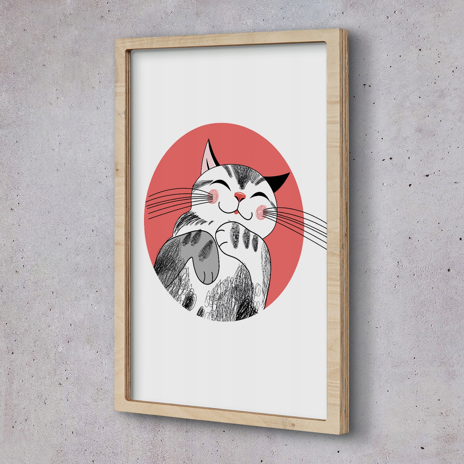 Obraz v dřevěném rámu Kočka grafika radost 30x50