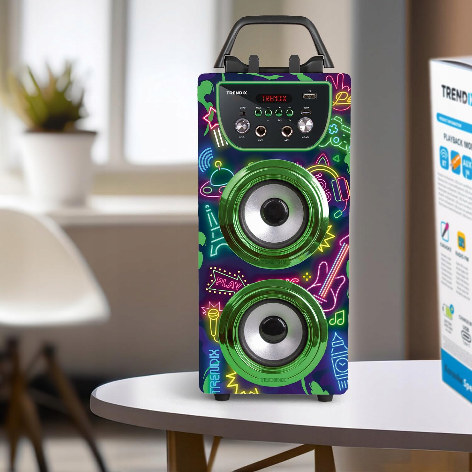 TRENDIX Karaoke Dla Dzieci Neon Świat Z 2 Mikrofonami Różowy Bluetooth USB — miniatura 5