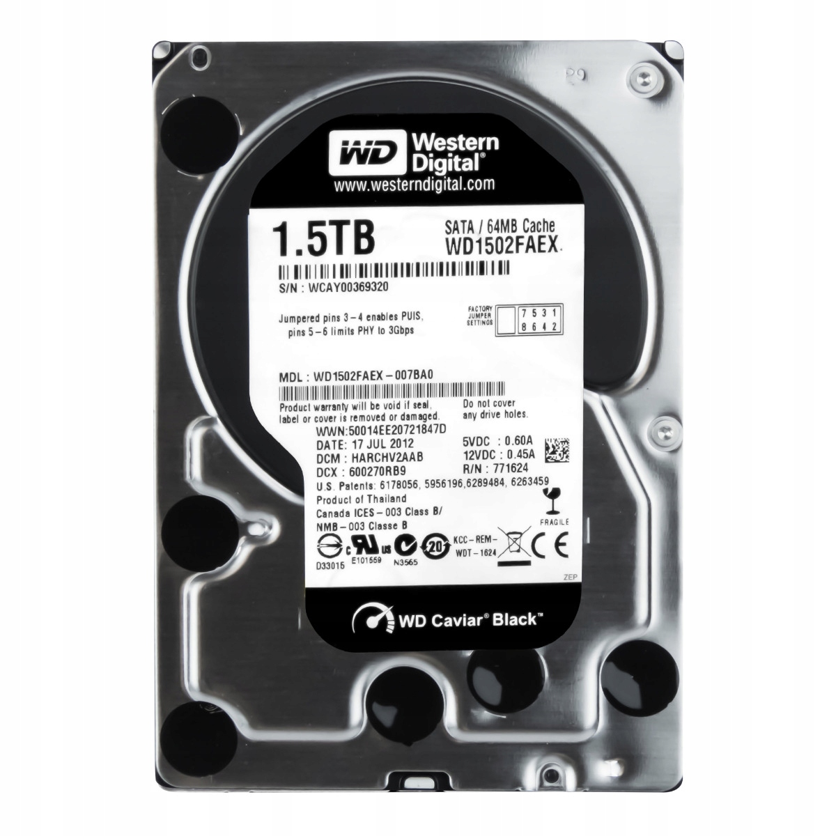 Wd Caviar Black 1.5TB 7.2K 64MB Sata III 3.5'' WD1502FAEX