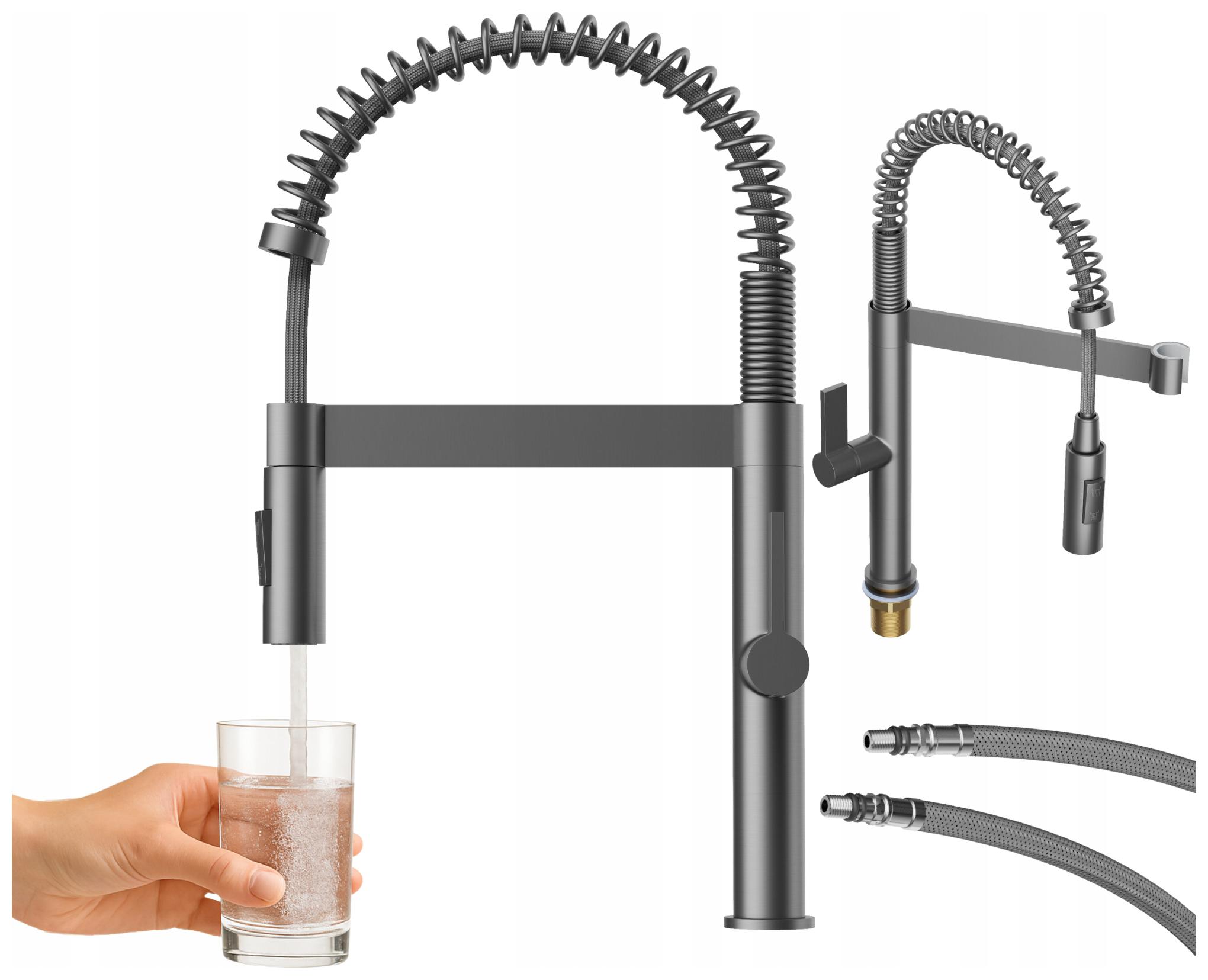 Kuchyňská baterie spirálová vytahovací sprcha vysoká Gun Gray kohoutek Elara