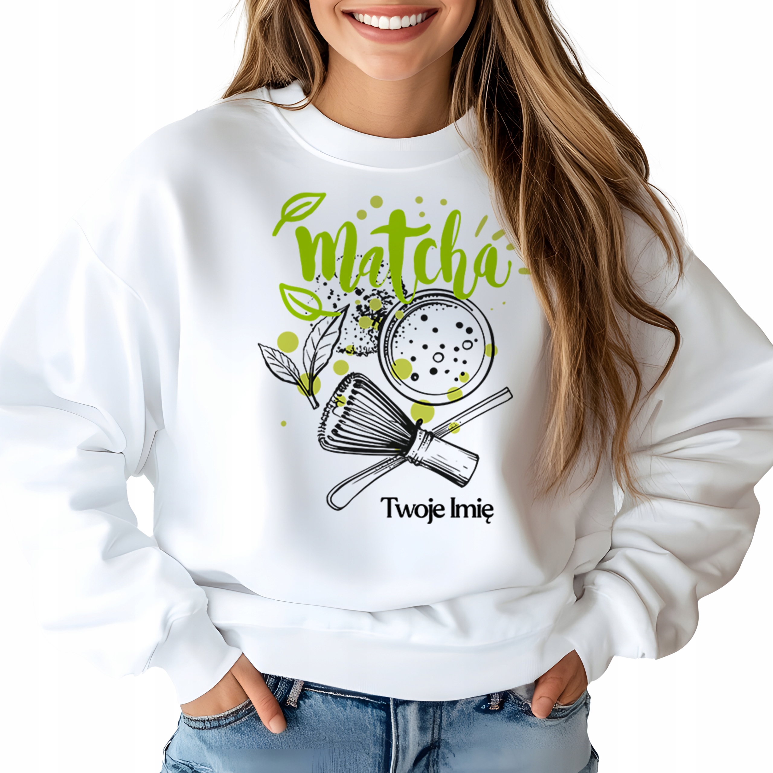 Mikina Bílá Módní pro milovnici zeleného čaje Matcha Jméno M