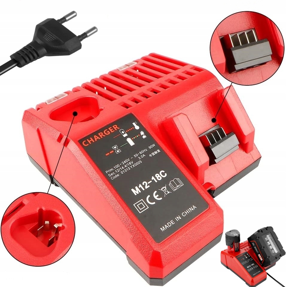 Náhradní nabíječka Milwaukee M12-18FC Pro Nabíječku M12 M18 Akumulátory