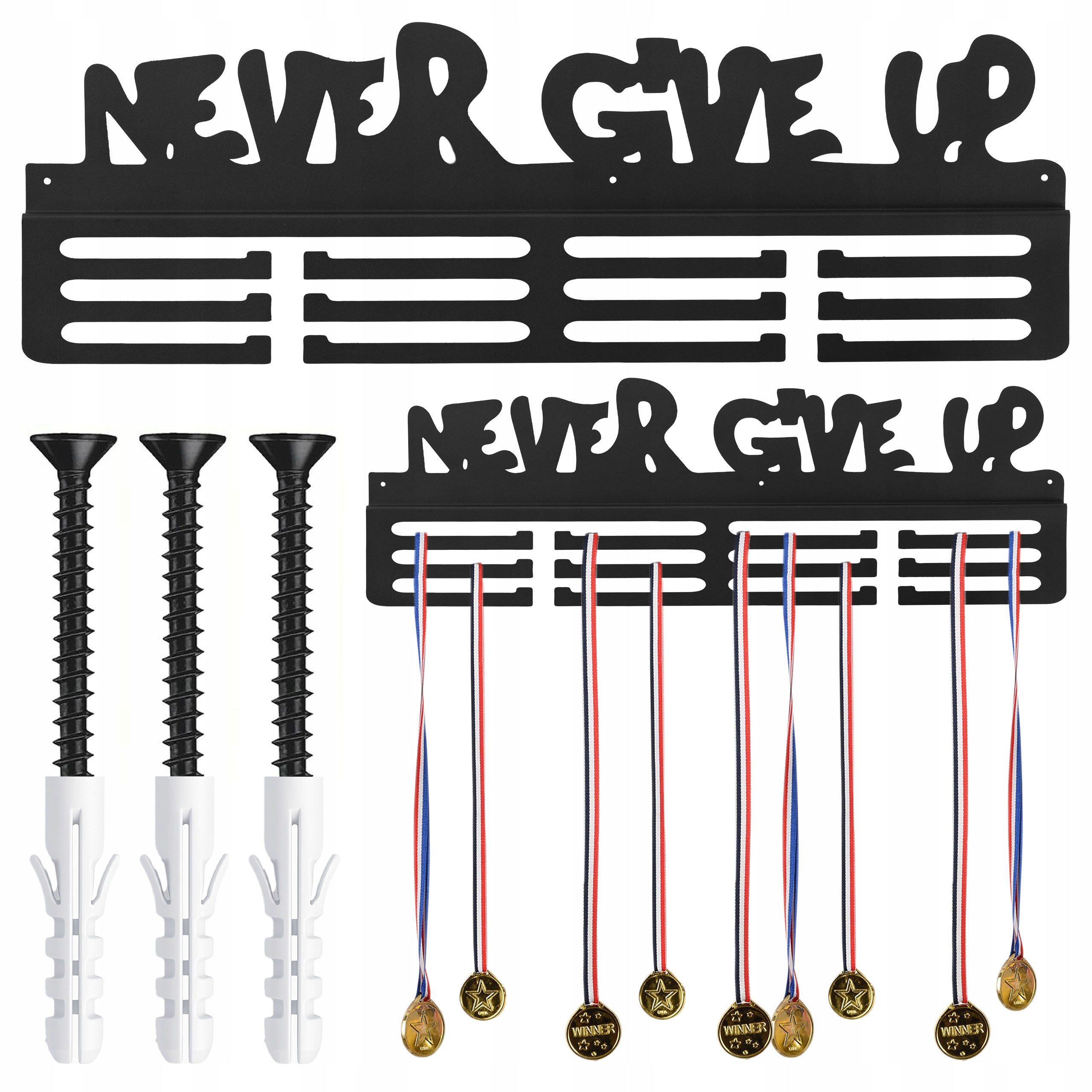 Wieszak Na Medale Never Give Up Do Powieszenia Na Ścianie Dla Sportowców
