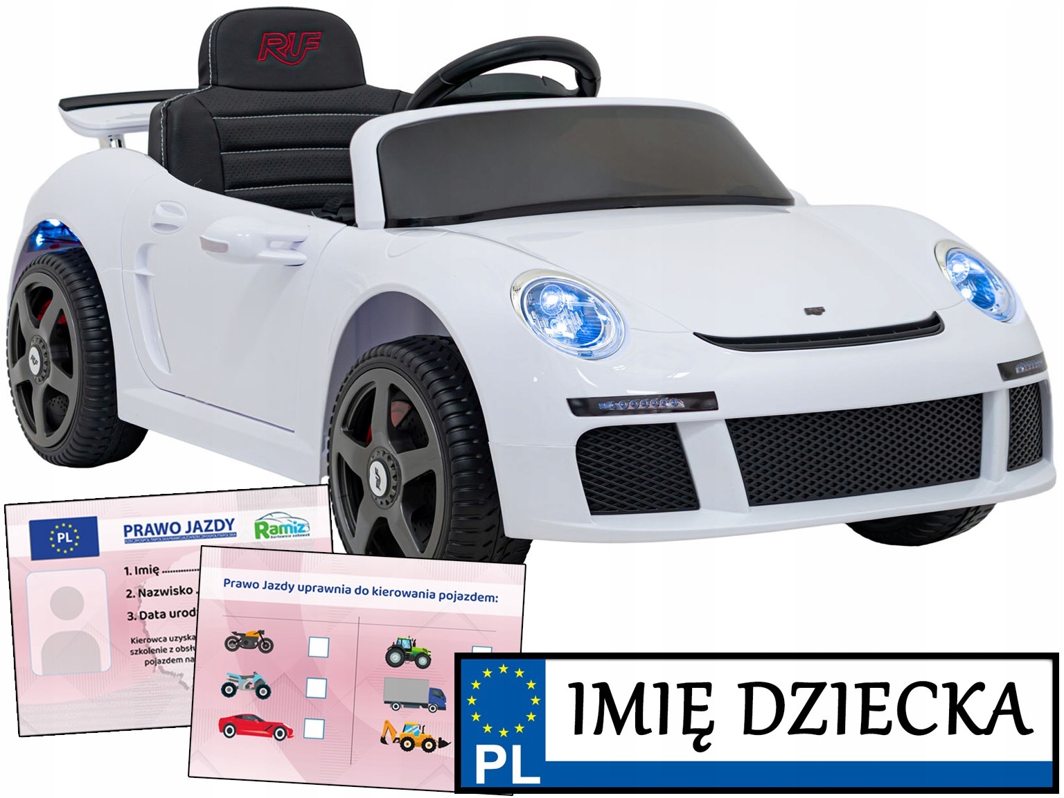 Samochód Dla Dzieci na akumulator Ruf CTR3 tablica imienna 2 silniki Pilot