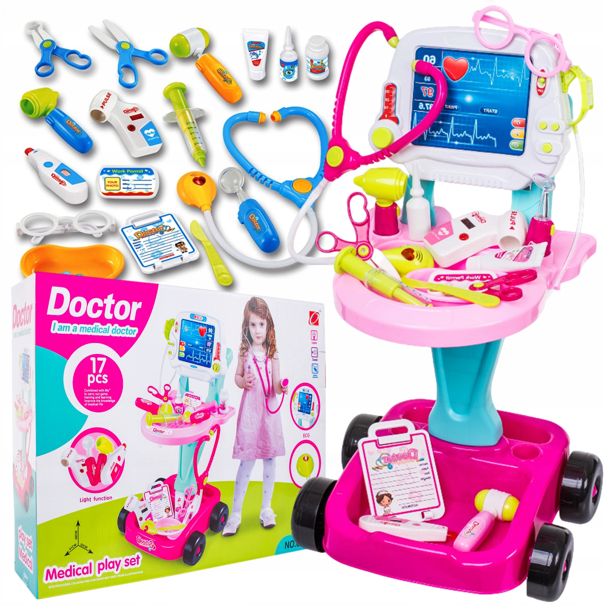 Duży zestaw lekarski EKG STETOSKOP XXL mały lekarz doktor ŚWIATŁO DŹWIĘK Kod producenta DH660-45/46
