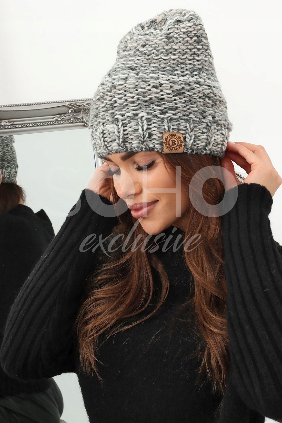 KOMPLET CZAPKA SZALIK CIEPŁY SZARY MELANŻ 2457 Model 2457