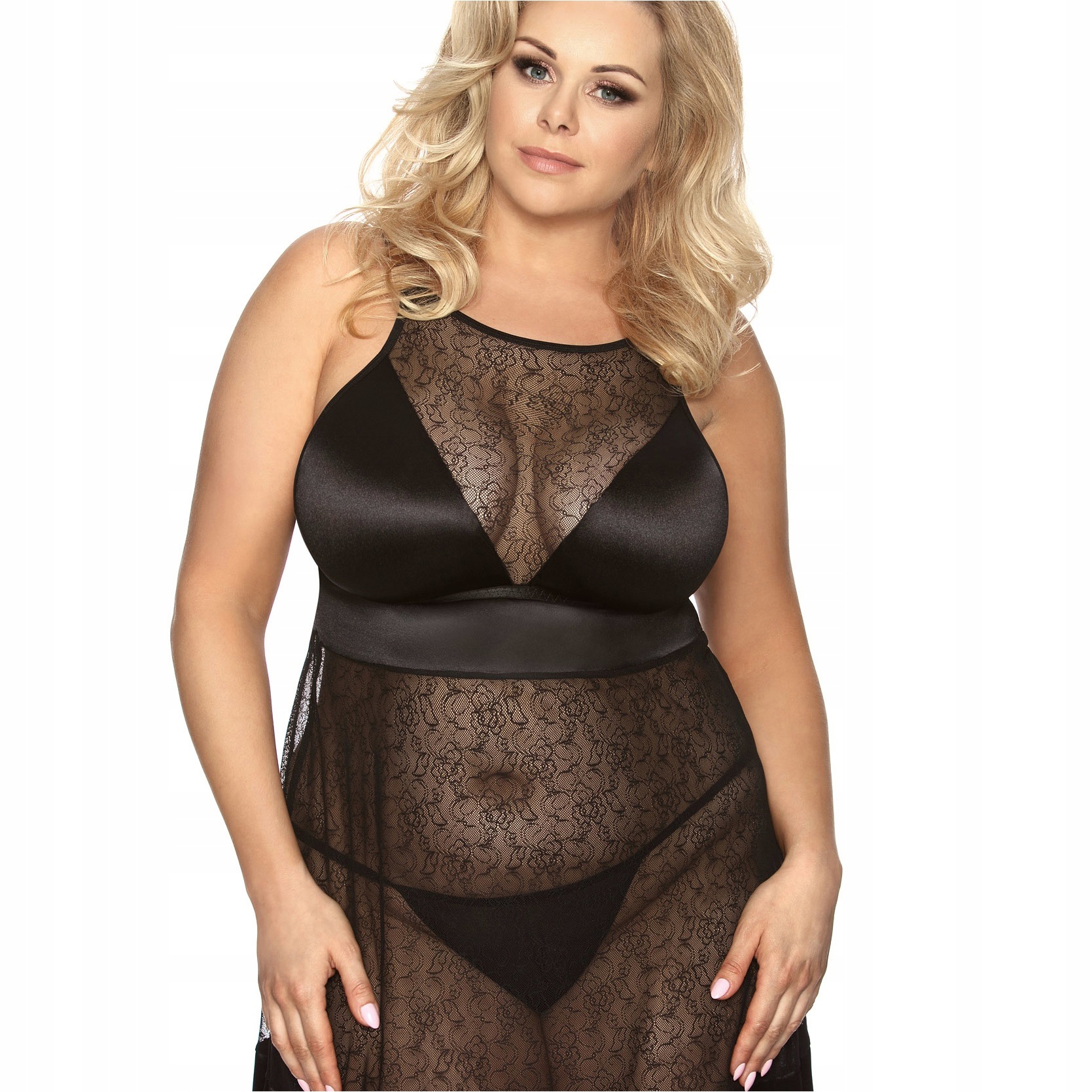 Tričko Noční Anais Elisya Černá Krajková s tylem Plus Size XL