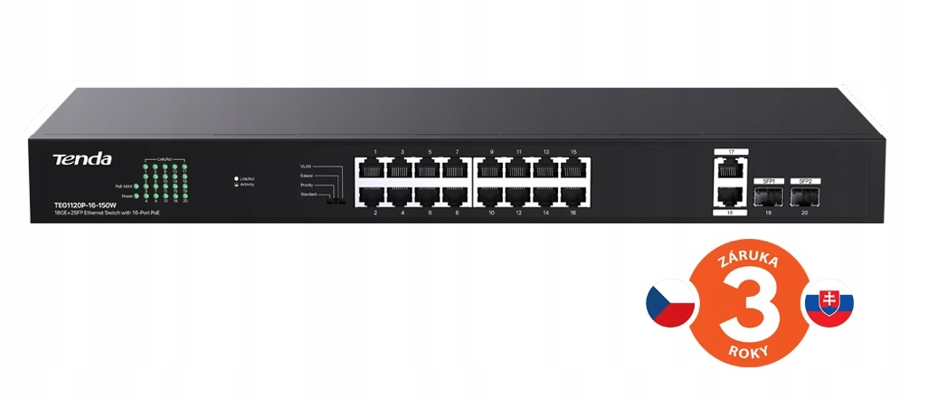 Tenda TEG1120P-16-150W PoE At Gigabit switch 2x Sfp