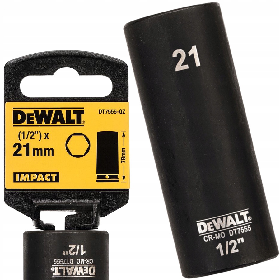 

Dewalt Klucz nasadowy 21mm głęboki 78mm 1/2 DT7555