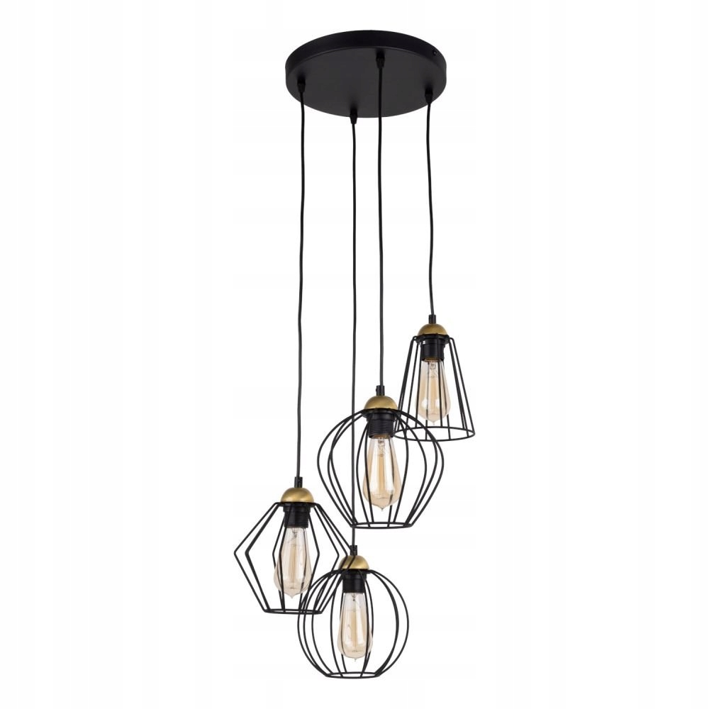 Štvorbodová kovová závesná drôtiková lampa Galaxy Brass 2713 Tk Lighting