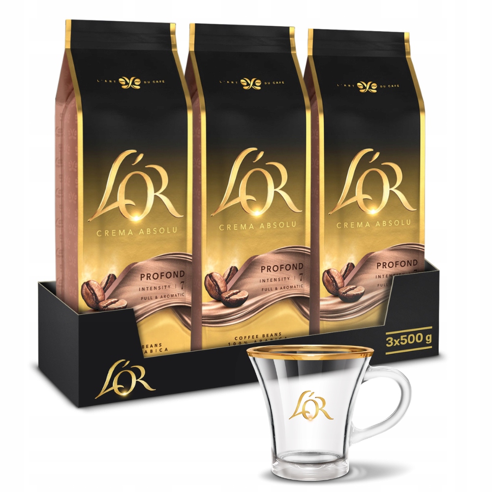 Kawa ziarnista L'or Crema 3x 500g 100% Arabica filiżanka L'or Gratis!