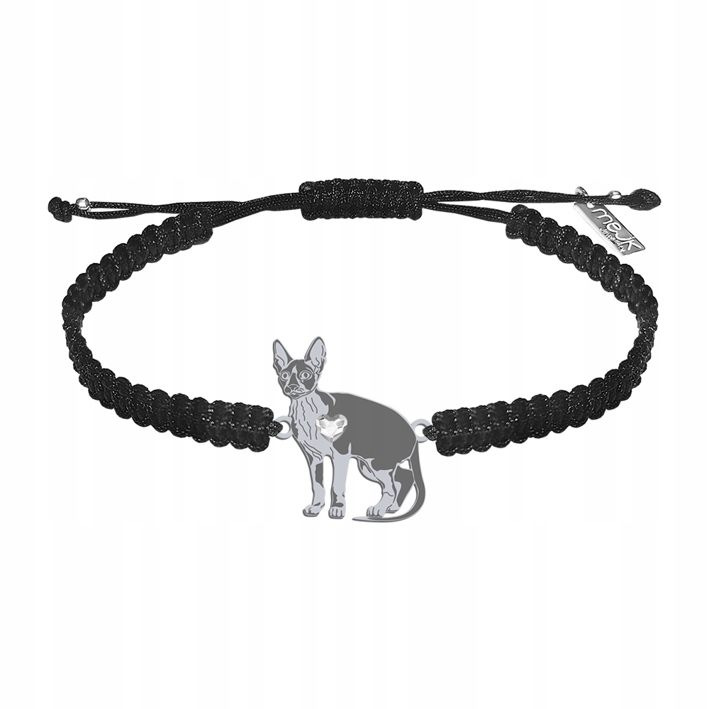 Stříbrný náramek Kočka Cornish Rex 925 Dárek Žena Makramé Gravírování