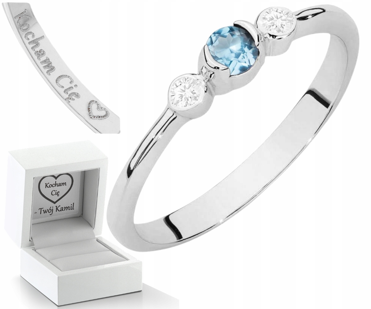 Bílé Zlato Prstýnek S Modrým Kamenem Topaz 585 Dárek Gravírování