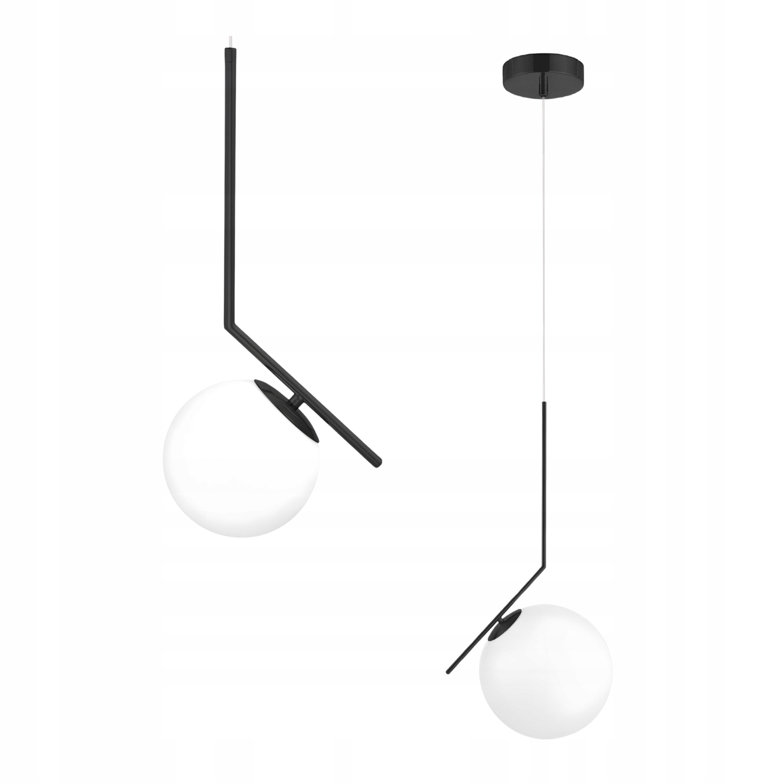 Lampa Sufitowa Wisząca Czarna Matowa Biała Szklana Mleczna Kula G107-1W E27