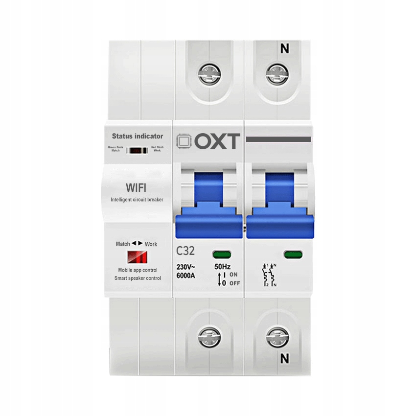 

Oxt Bezpiecznik 32A 2P 54mm Din WiFi Tuya