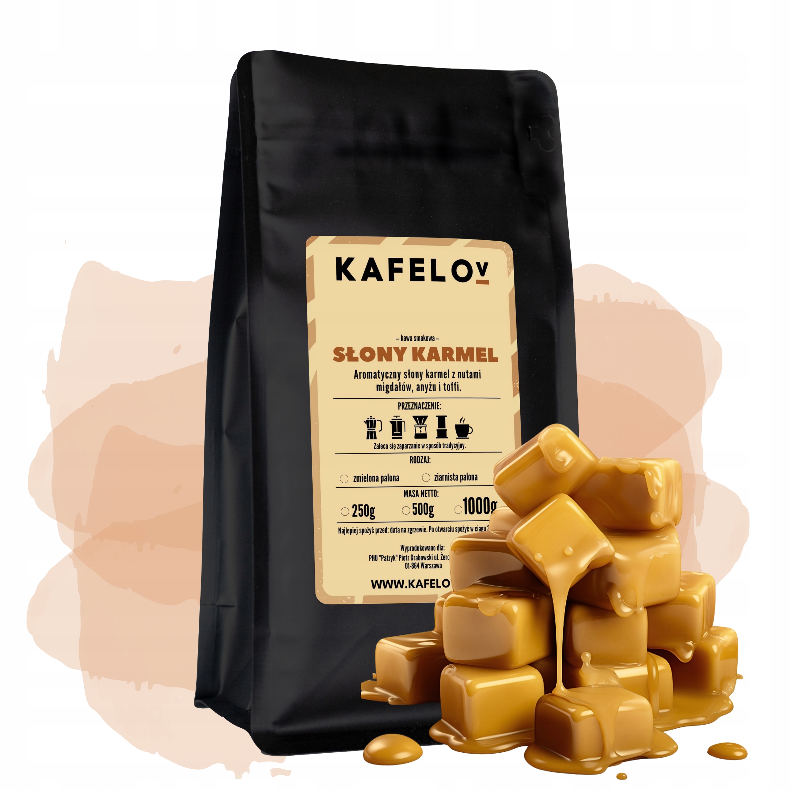 Levně Káva zrnková ochucená 100 arabica 1 kg Slaný Karamel čerstvě pražená