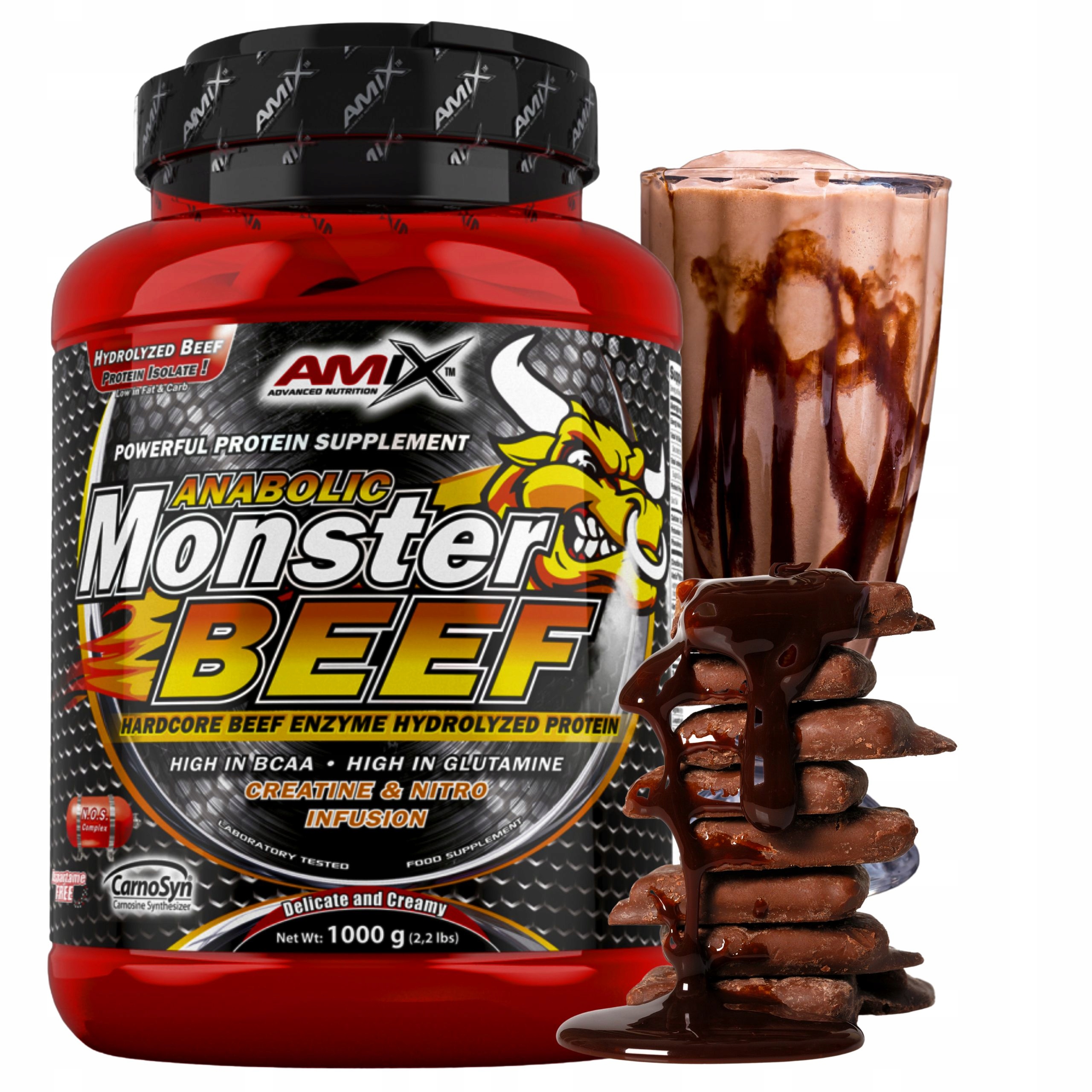 Čokoládové bílkoviny bez cukru Amix Hovězí bílkoviny Monster Beef Protein 1 kg
