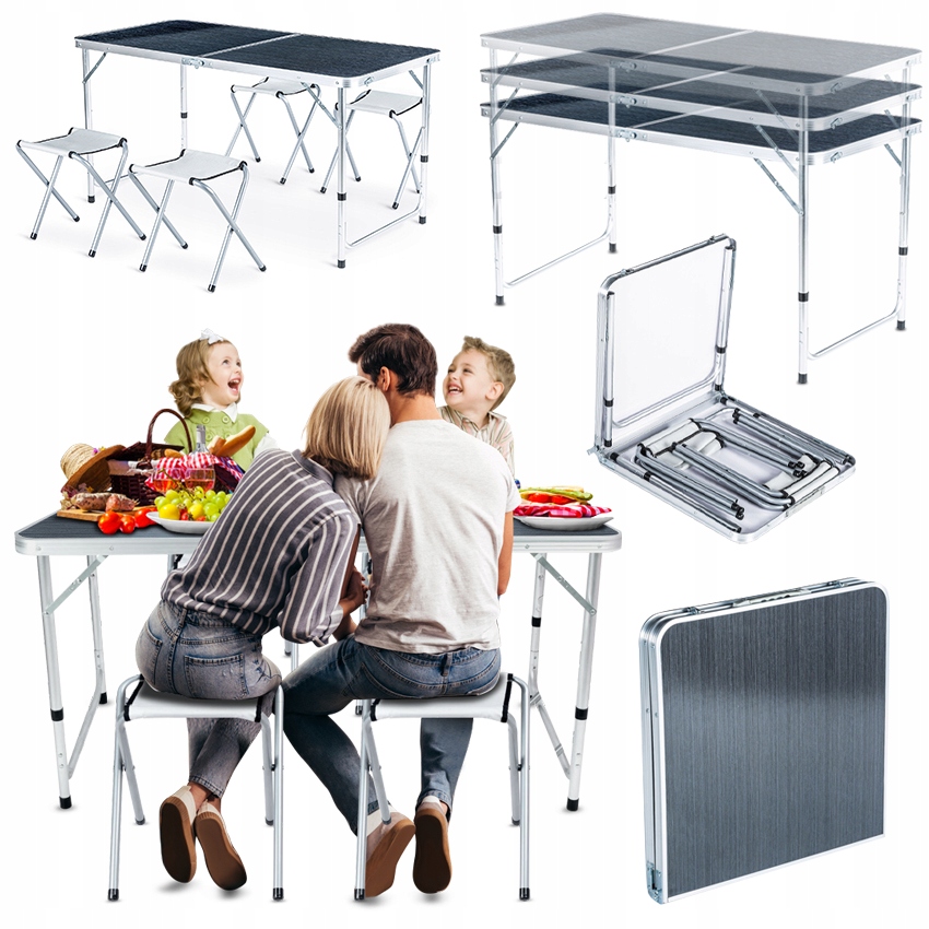 ZESTAW TURYSTYCZNY STÓŁ STOLIK SKŁADANY KEMPINGOWY 4 KRZESŁA SKŁADANE