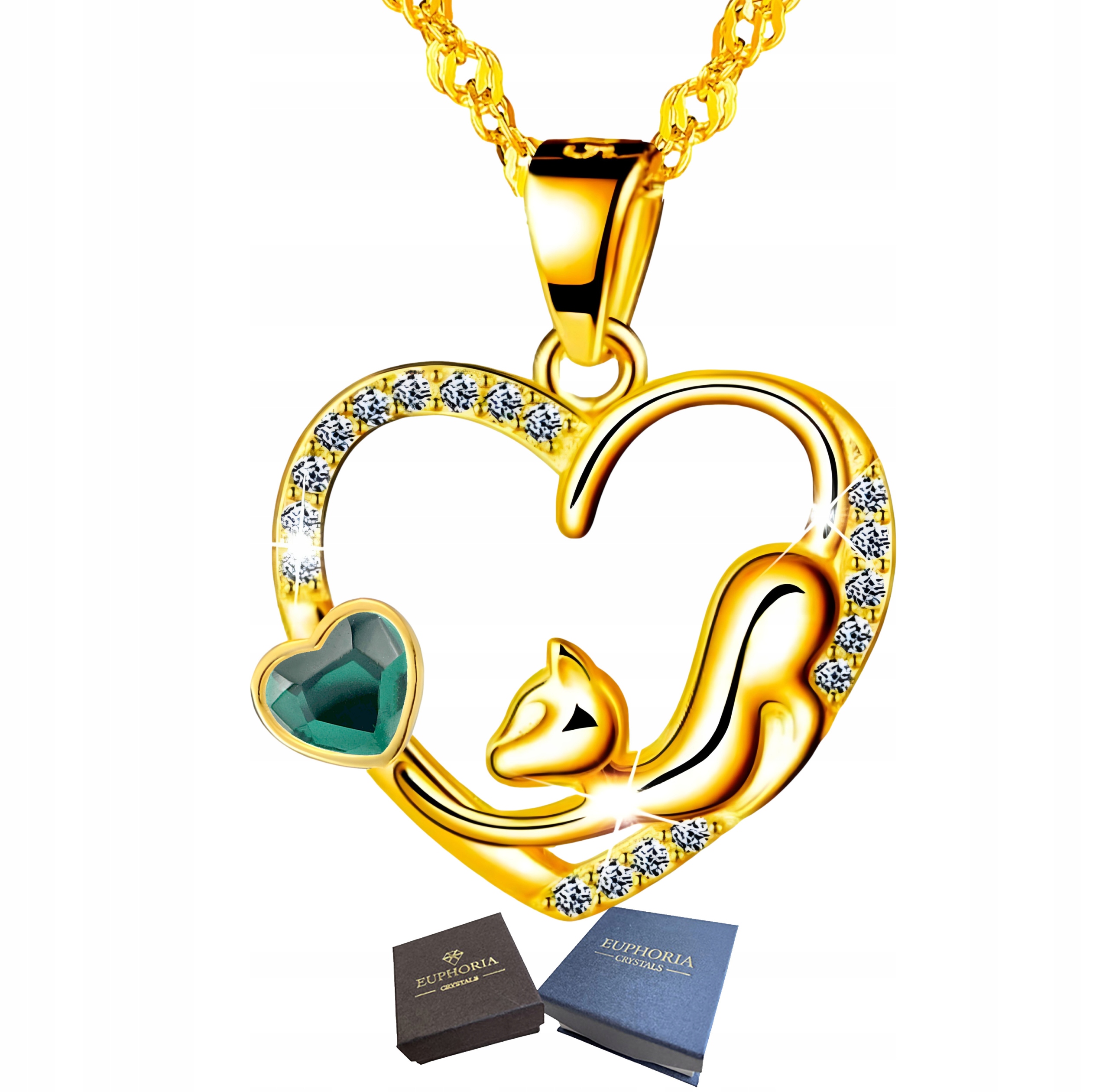 Zlatý náhrdelník Stříbro 925 Srdce s kočkou Zirkony jako Dárek k narozeninám