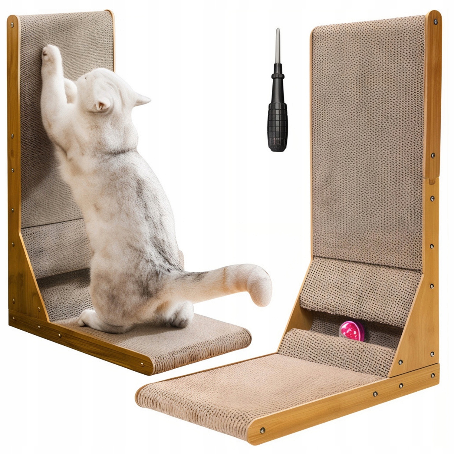 Levně Rohové škrabadlo pro kočky s míčem Horizontální vertikální 2v1