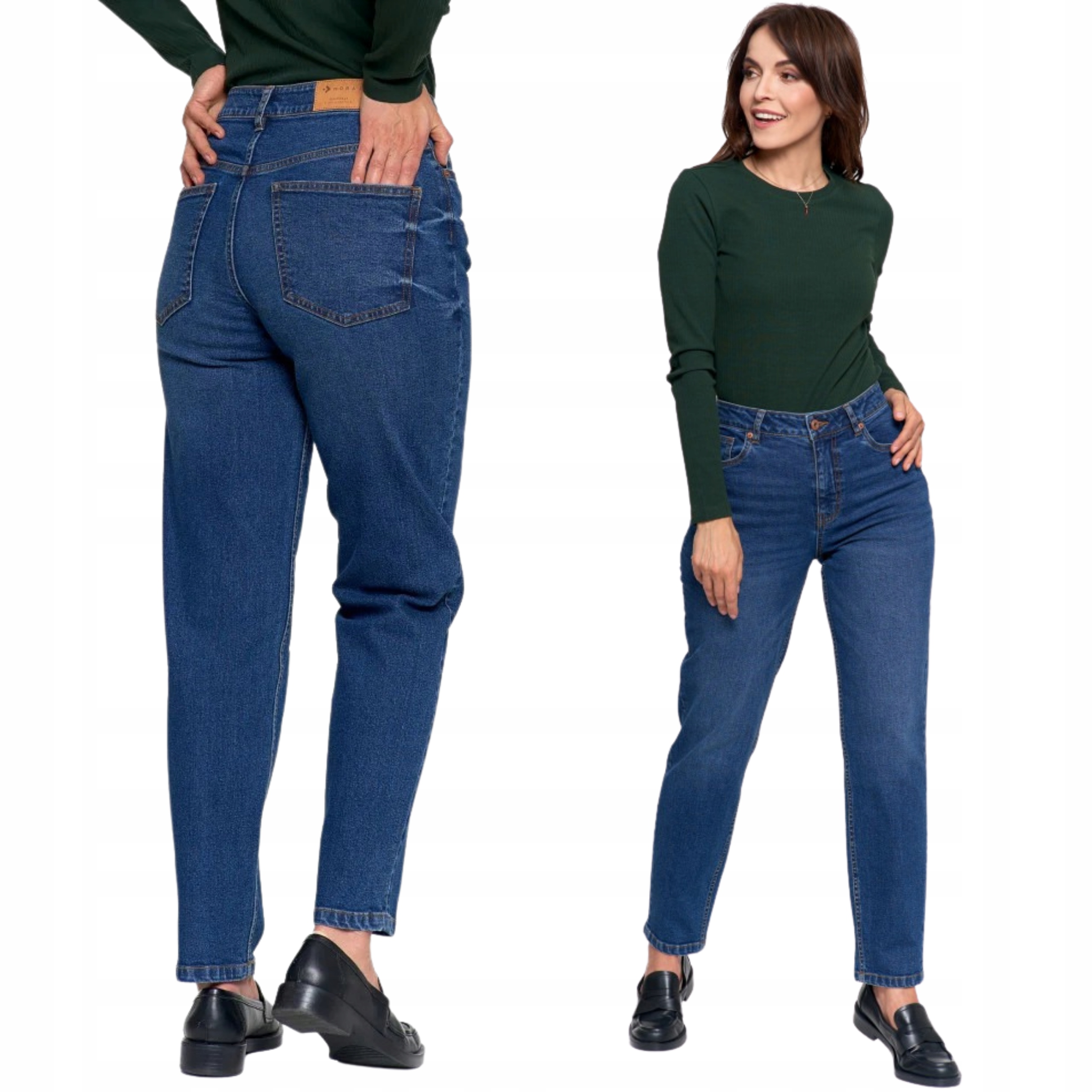 Damskie Spodnie Jeansowe Mom Fit Niebieskie Wysoki Stan Jeansy Moraj 38