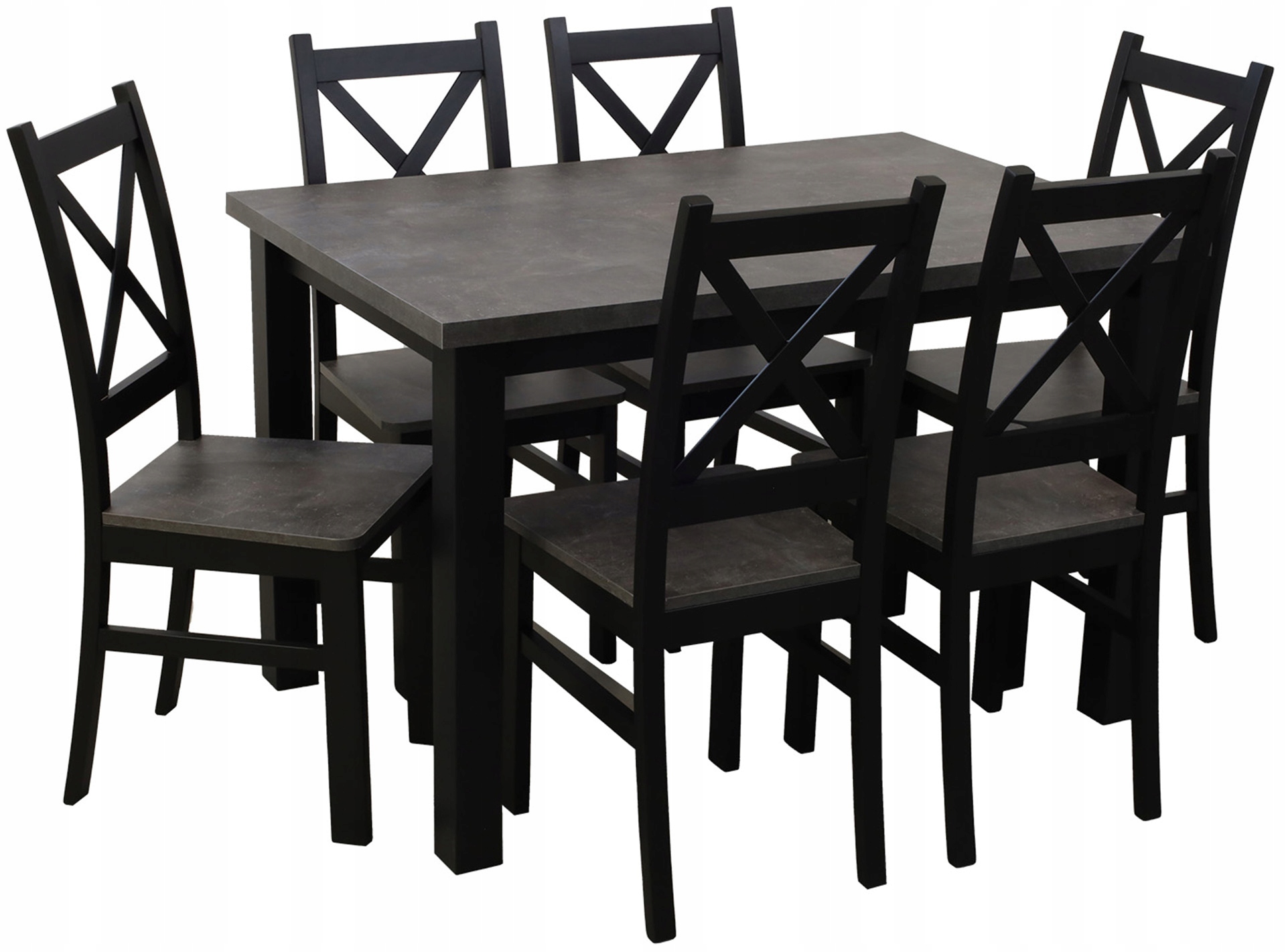 Sada kuchyňského stolu 120x80 s 6 jídelními židlemi M002-6 Černá/Betonová barva