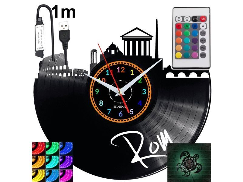 Rom Nástěnné podsvícené Led hodiny Rgb na dálkové ovládání Vinylová deska Moderní