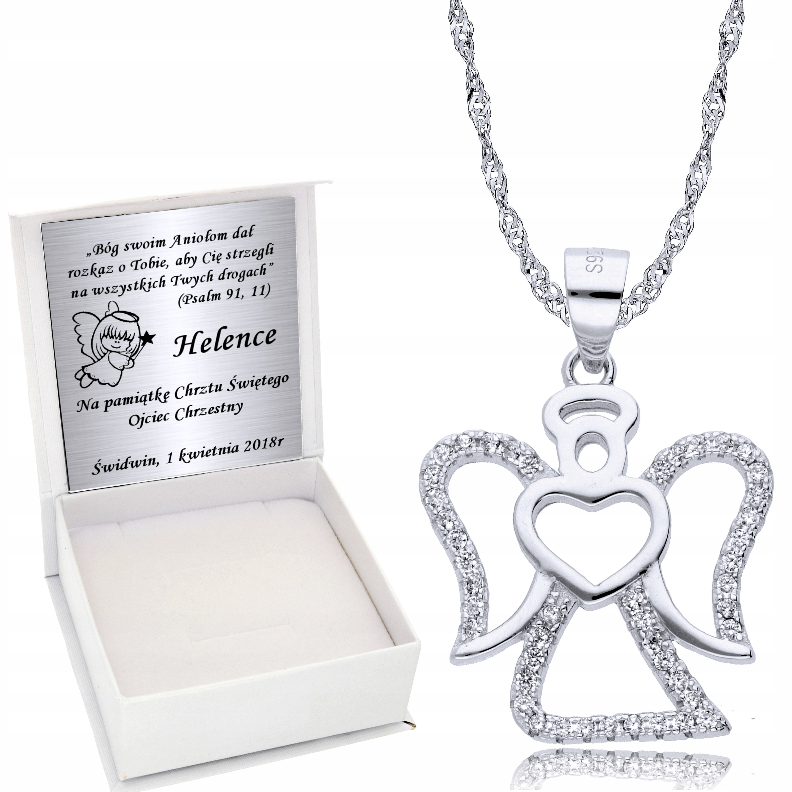 Łańcuszek Srebrny 925 Medalik Aniołek Grawer