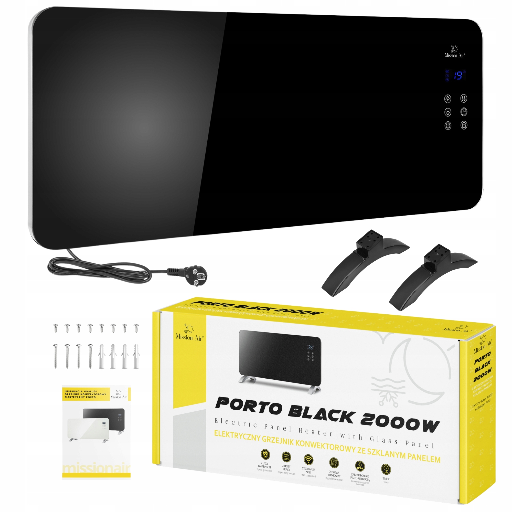 Elektrický Konvektorový Ohřívač Skleněný Panel energeticky úsporný 2000W WiFi