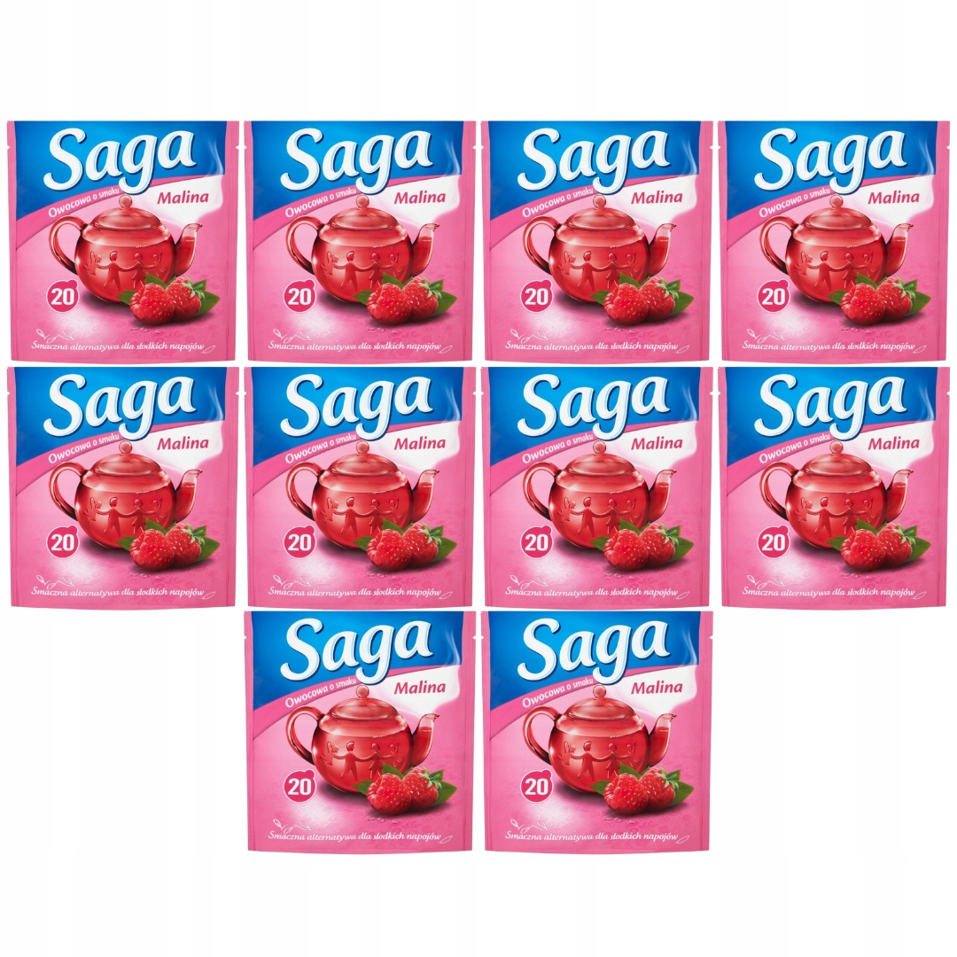 Levně Saga Ovocný čaj s příchutí maliny 34 g (20 sáčků) x 10 kusů