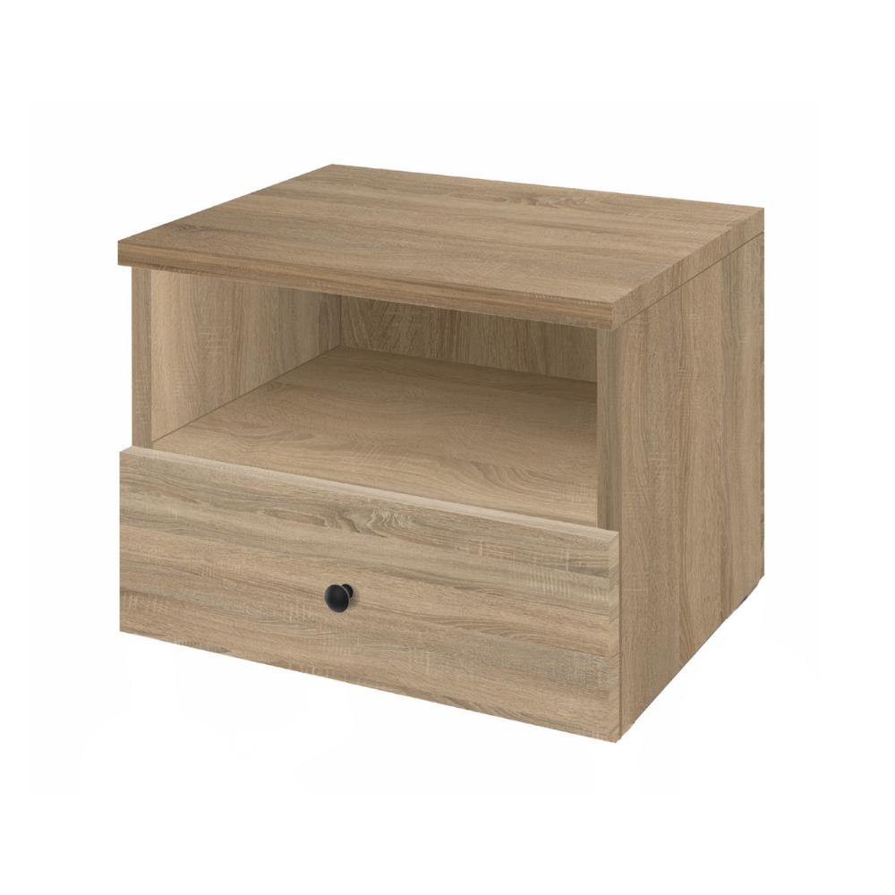 Noční stolek závěsný, šuplík s úchytkou a policí, dub sonoma, šířka 40 cm