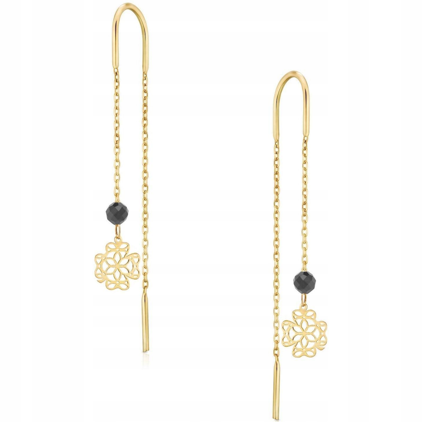 

Złote kolczyki przeciągane 585 ażur koniczynka