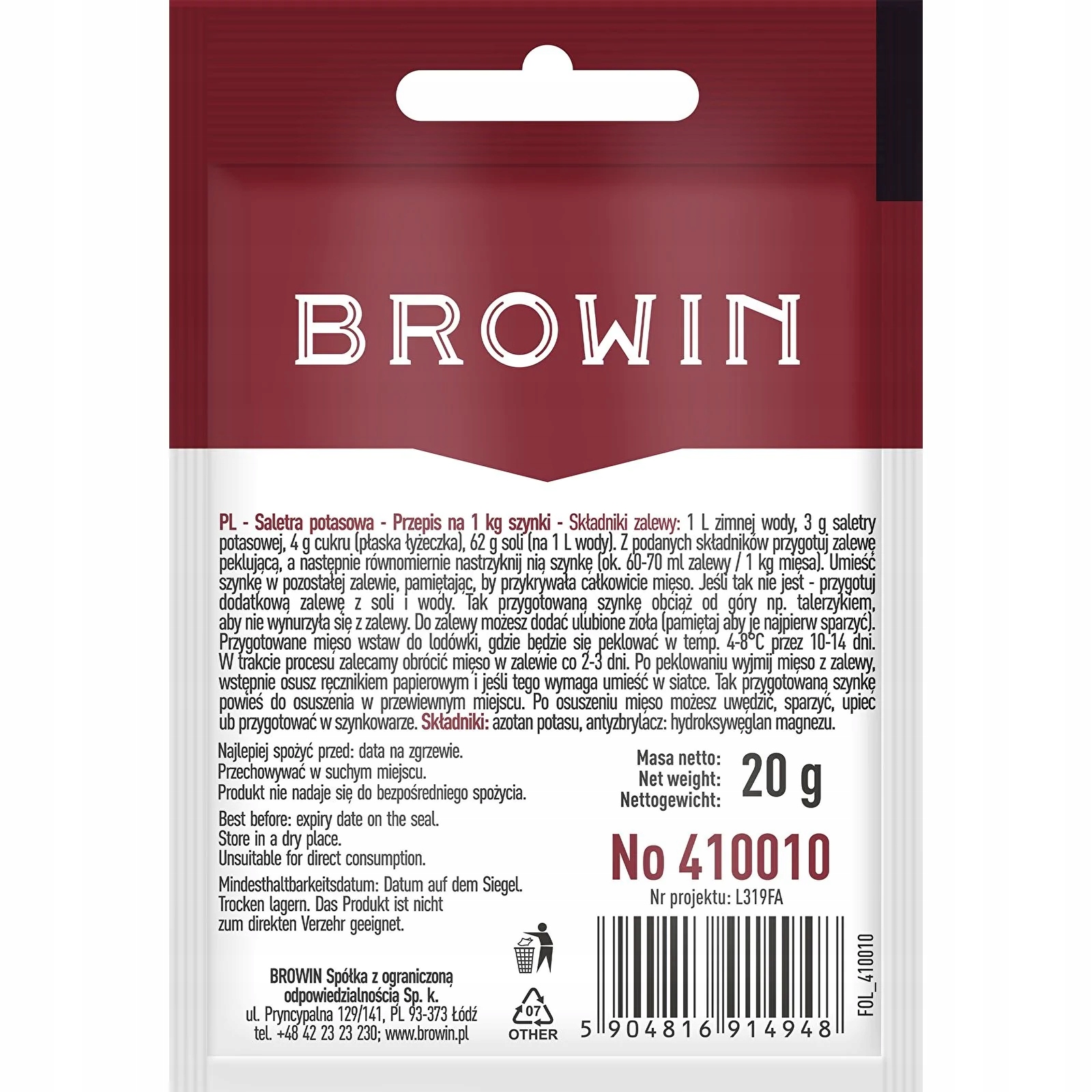 saletra potasowa do peklowania mięs 20g SAL — 4