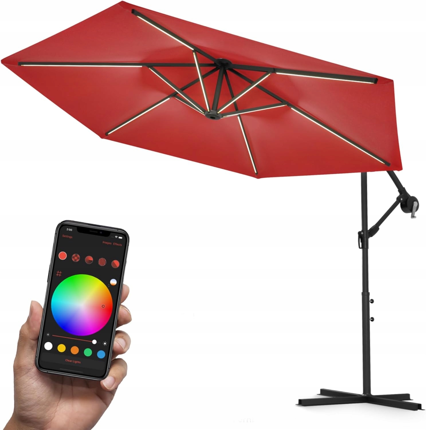 Swing & Harmónia Luxusného Dáždnika Ø300 Led S Červeným Rgb Osvetlením