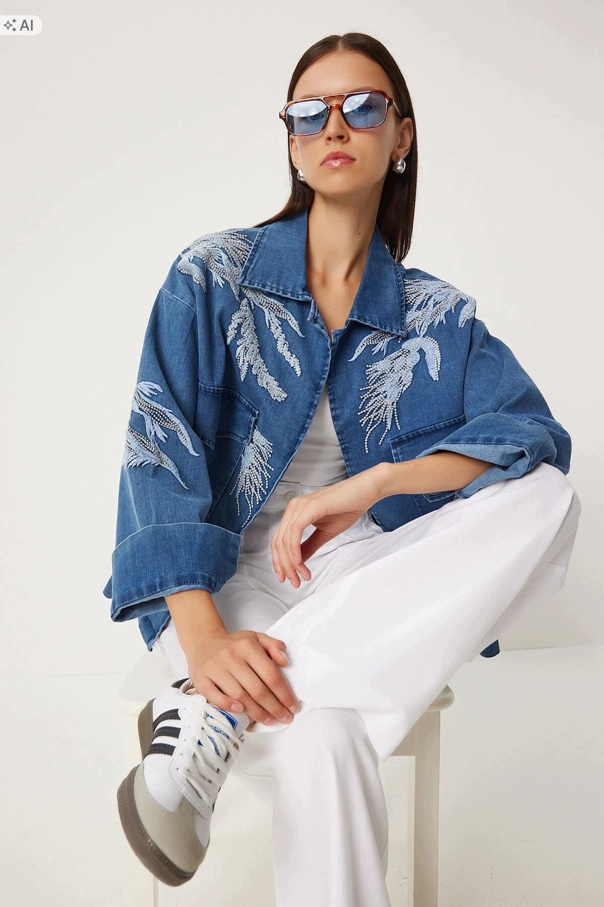 Dámská Džínová Bunda S Výšivkou V Oversize Stylu 36 5IA