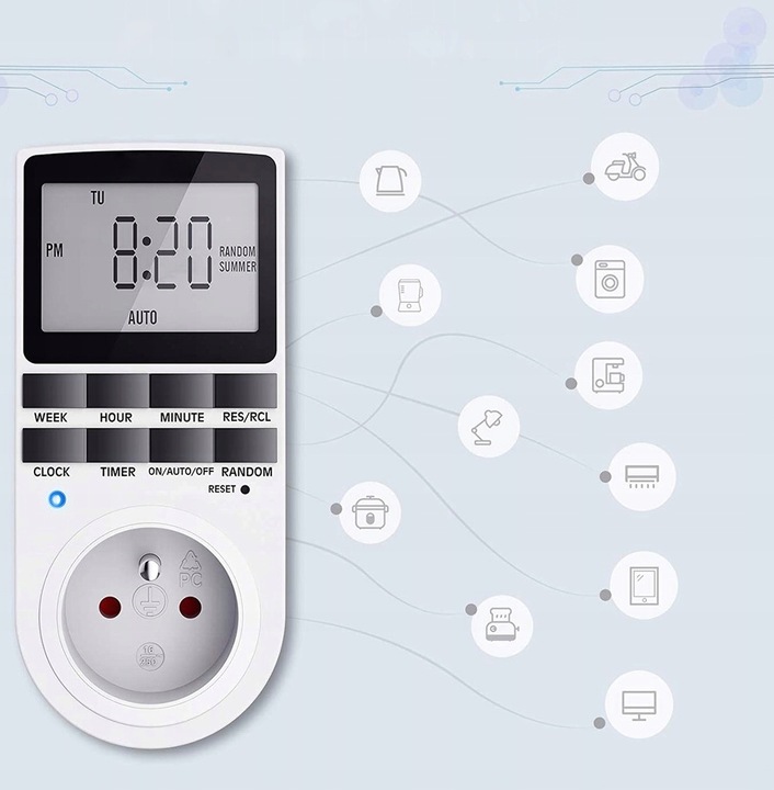 PROGRAMATOR CZASOWY WŁĄCZNIK WYŁĄCZNIK UZIEMIENIE LCD CYFROWY TIMER Kod producenta FALCON PROGRAMATOR