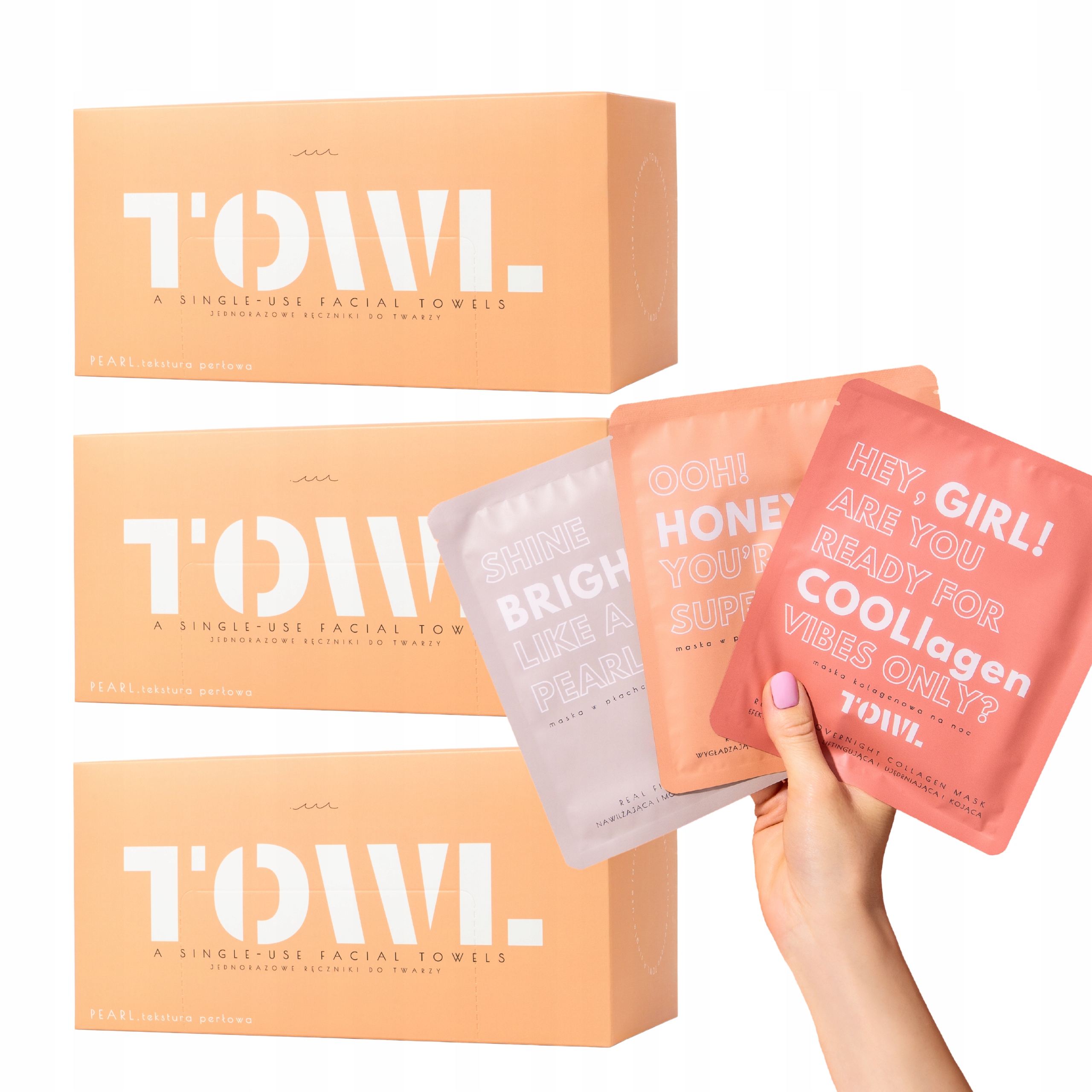 3x Jednorazowe Ręczniki Do Twarzy 80 szt Towl PEARL+zestaw maseczek Towl