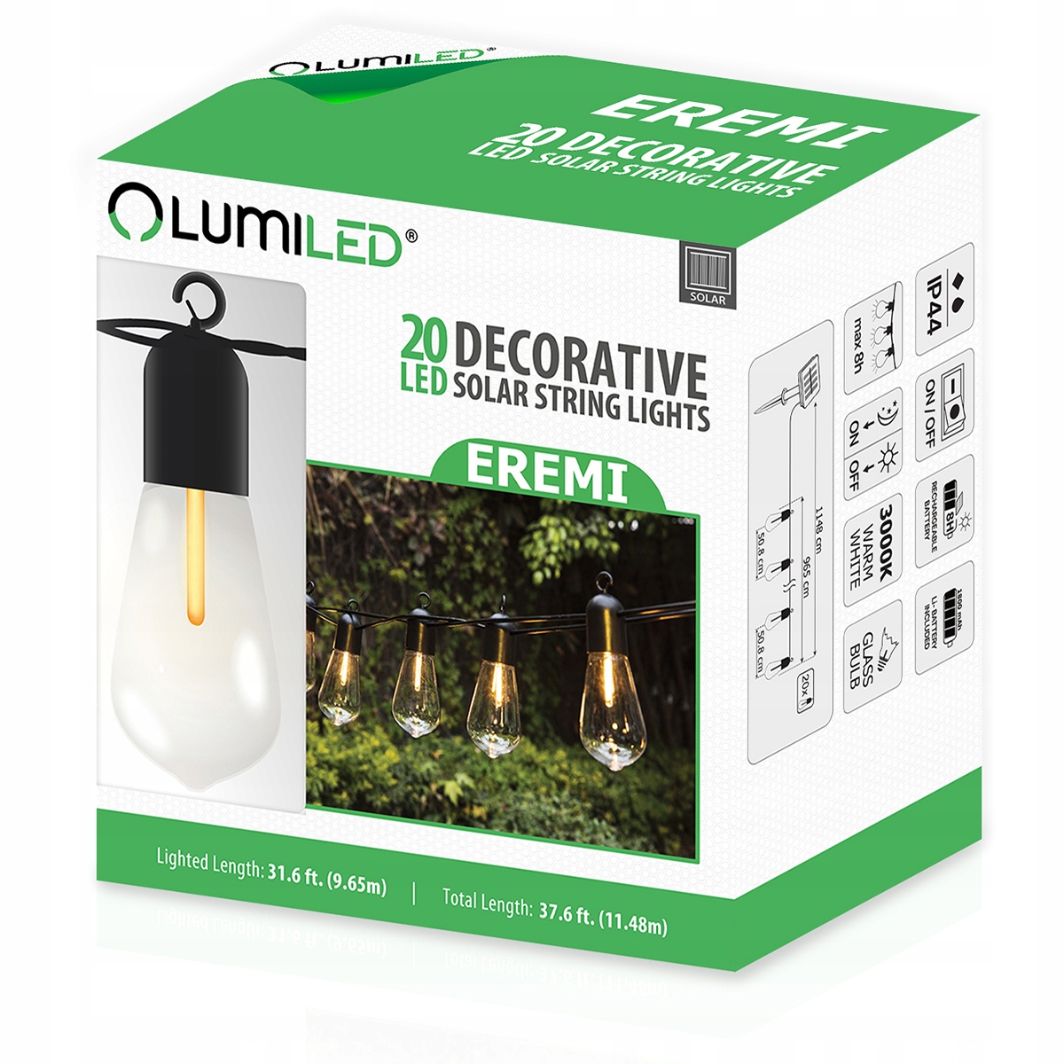 

Girlanda świetlna Lumiled 20x Led 1148 cm solarna