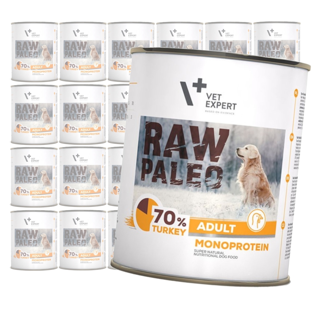 Levně Vet Expert Raw Paleo Adult Monoprotein 24x800g Vlhké Krmivo pro psa Krůta