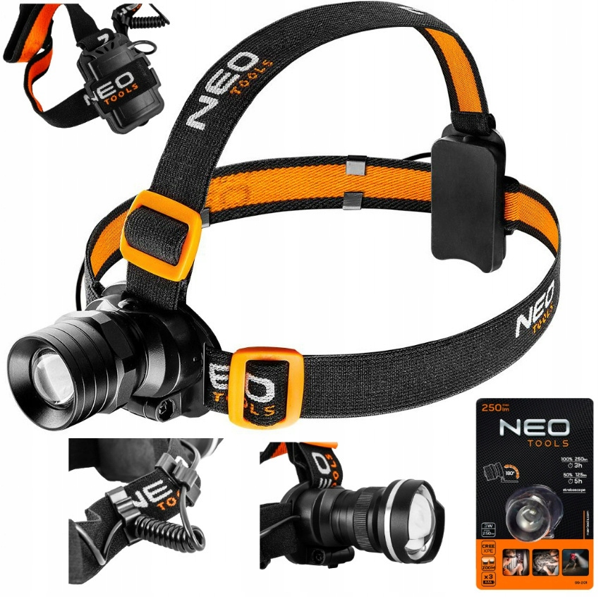 

Latarka czołowa Neo Tools dioda Led Cree Xpe Zoom