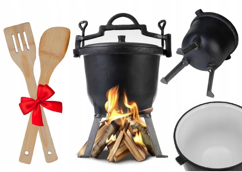 Kociołek Żeliwny Węgierski Garnek Myśliwski Emaliowany 8L Gratisy