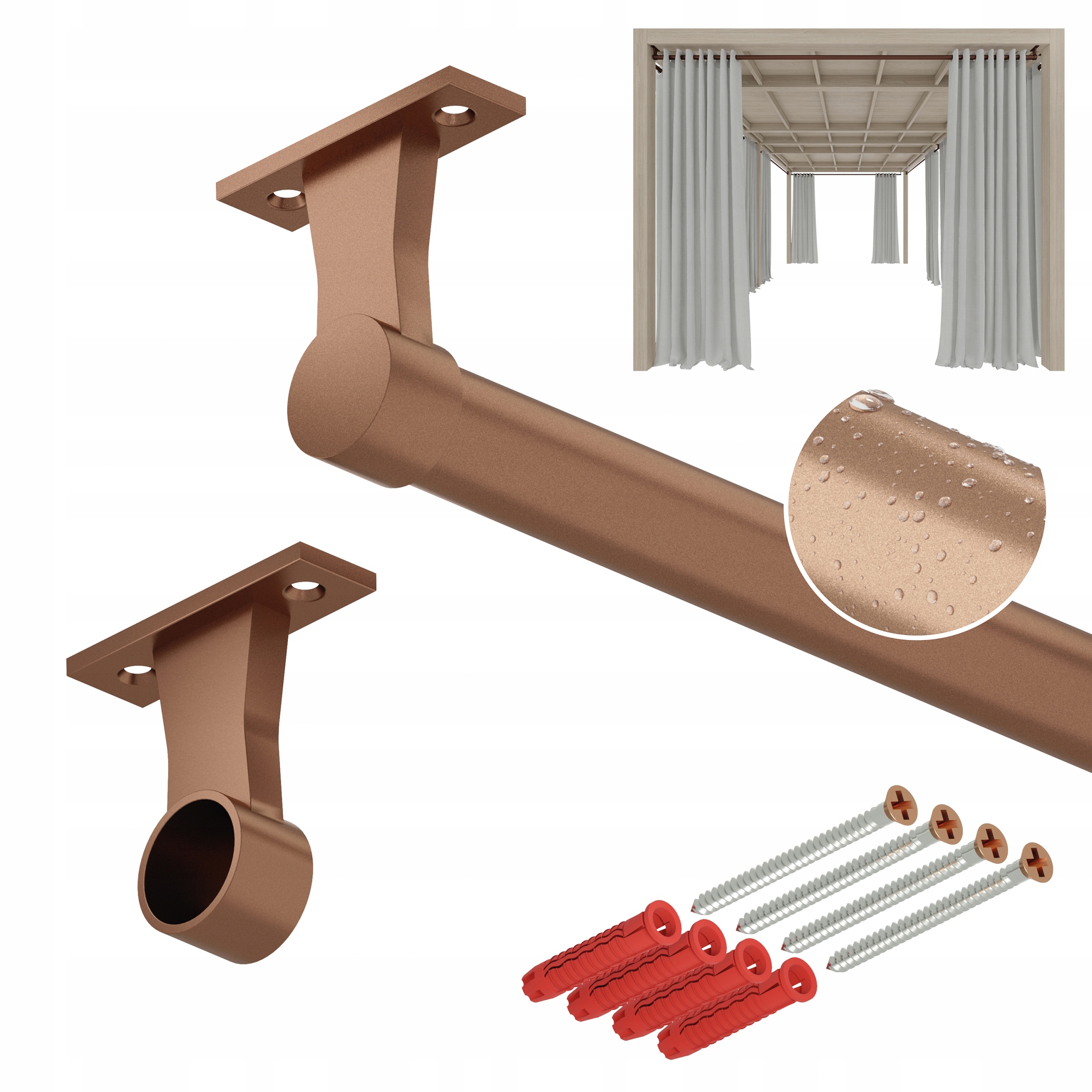 Tyč na zahradní záclony do altánku Terasa E Pozink fi 32 mm 295 cm měď