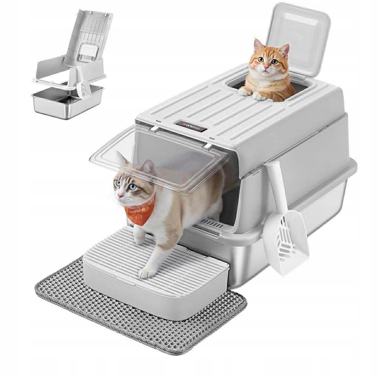 Feandrea kuweta zamknięta Kuweta Dla Kota Ze Stali Szary Srebrny