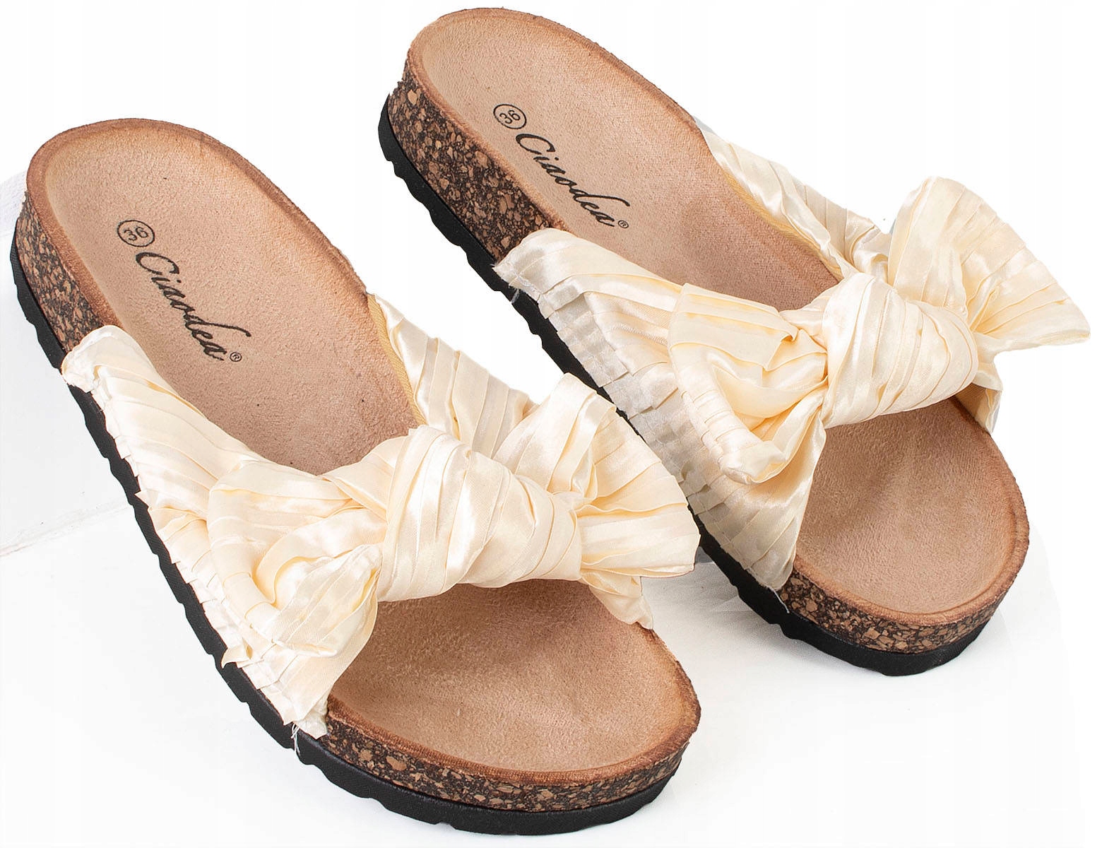 7216 BEŻOWE KLAPKI NA KORKU PROFILOWANE KOKARDA 38 Rozmiar 38