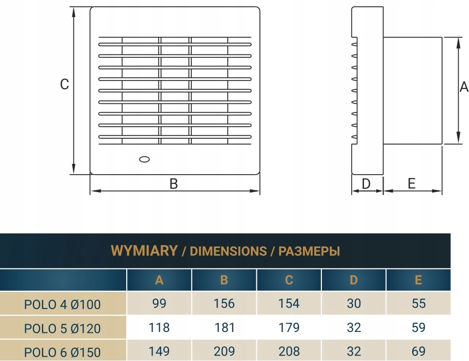 Wentylator Dospel Polo 4 100 WCH HIGROSTAT TIMER Rodzaj łazienkowy
